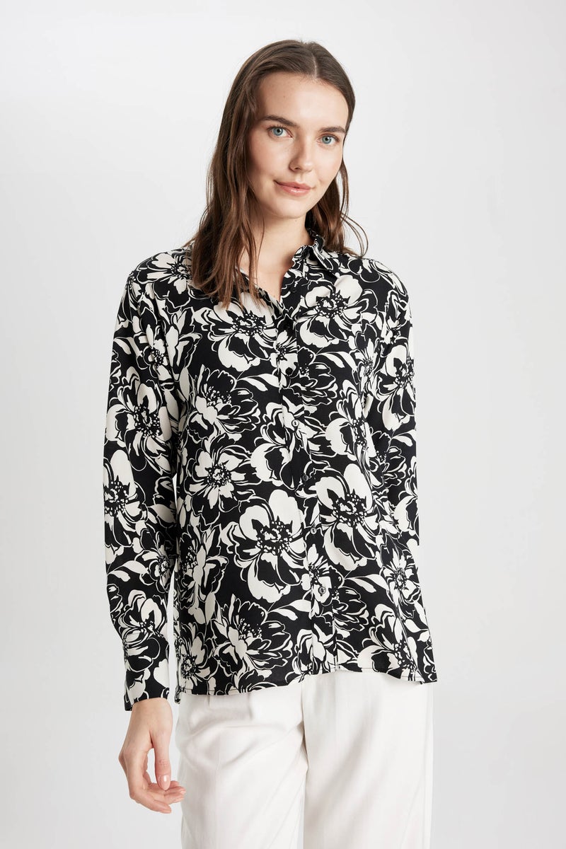 DeFacto Black Woman Oversize Patterned Long Sleeve Shirt Tunic Casual - Image 4